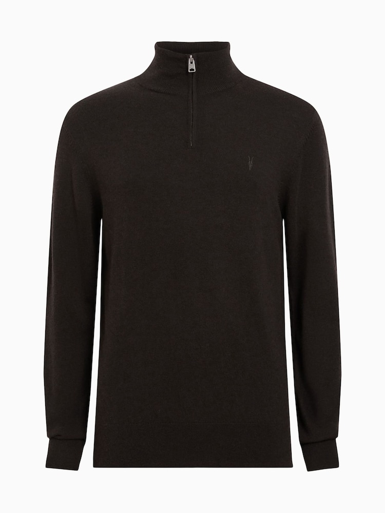 AllSaints Brown Kilburn Quarter Zip Funnel Jumper - Image 7 of 7