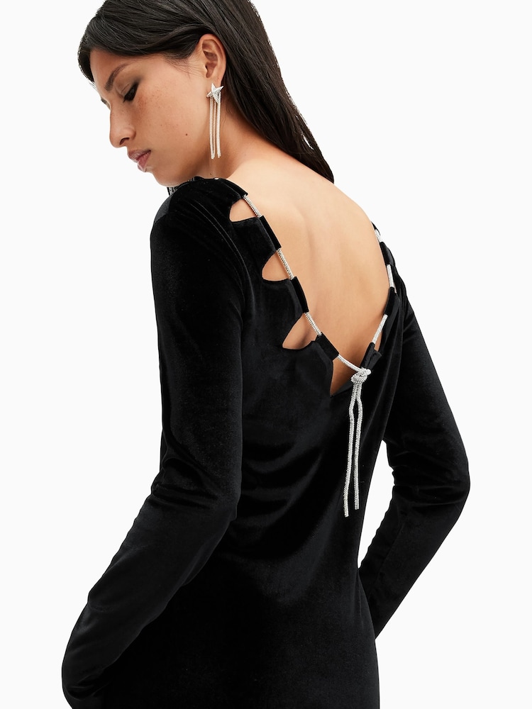 AllSaints Black Regina Velvet Dress - Image 2 of 8