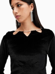 AllSaints Black Regina Velvet Dress - Image 4 of 8