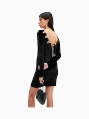 AllSaints Black Regina Velvet Dress - Image 5 of 8