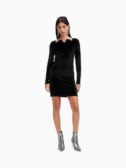 AllSaints Black Regina Velvet Dress - Image 6 of 8
