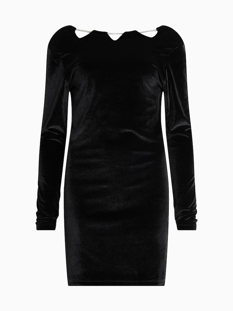 AllSaints Black Regina Velvet Dress - Image 8 of 8