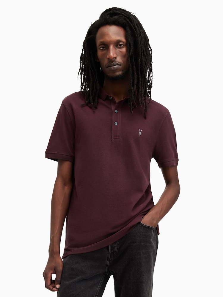 AllSaints Red Reform Short Sleeve Polo Shirt - Image 1 of 7 AllSaints Red Reform Short Sleeve Polo Shirt - Image 1 of 7