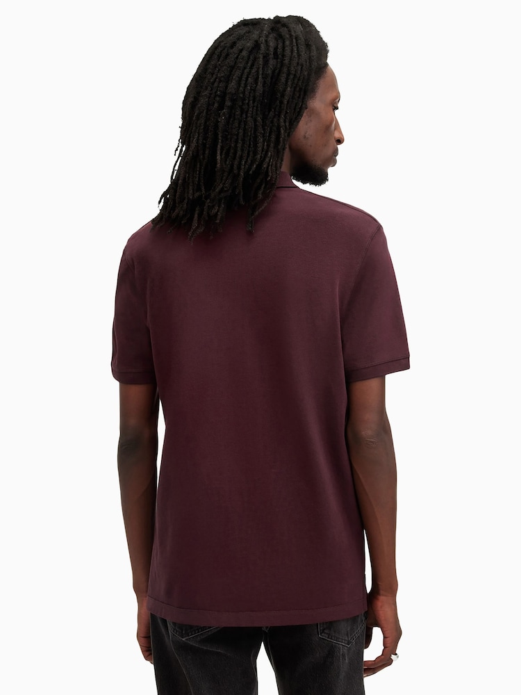 AllSaints Red Reform Short Sleeve Polo Shirt - Image 2 of 7 AllSaints Red Reform Short Sleeve Polo Shirt - Image 2 of 7