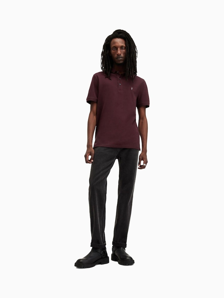 AllSaints Red Reform Short Sleeve Polo Shirt - Image 3 of 7
