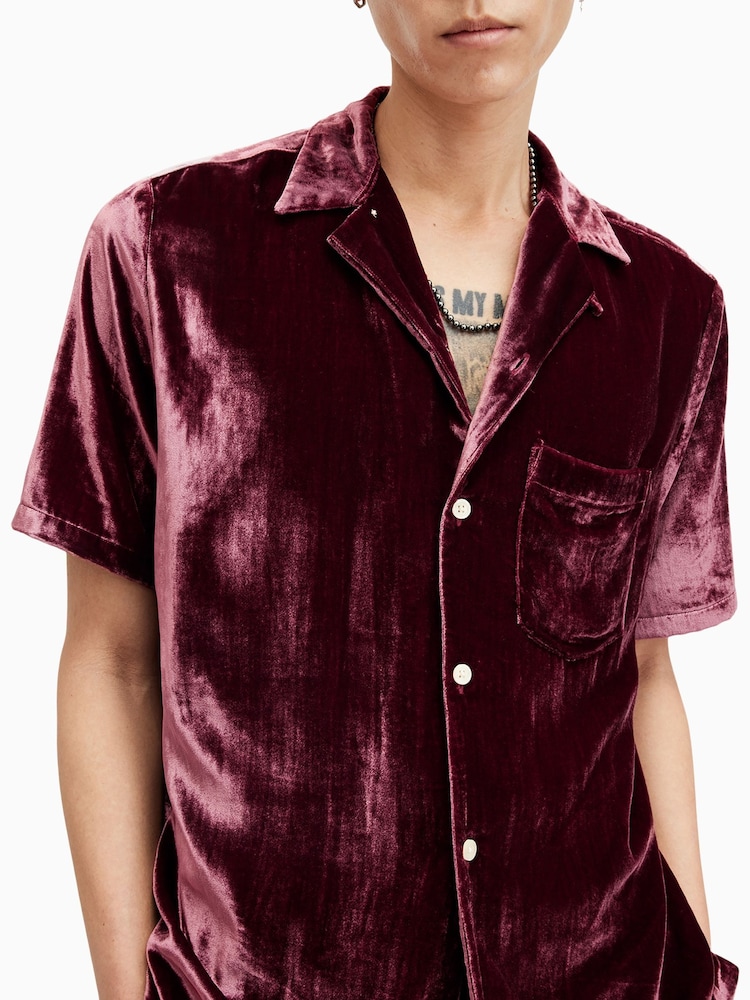 AllSaints Red Runa Short Sleeves Shirt - Image 2 of 9