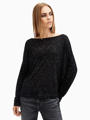 AllSaints Black Rita Shimmer T-Shirt - Image 1 of 8