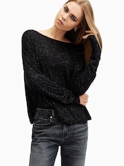 AllSaints Black Rita Shimmer T-Shirt - Image 2 of 8