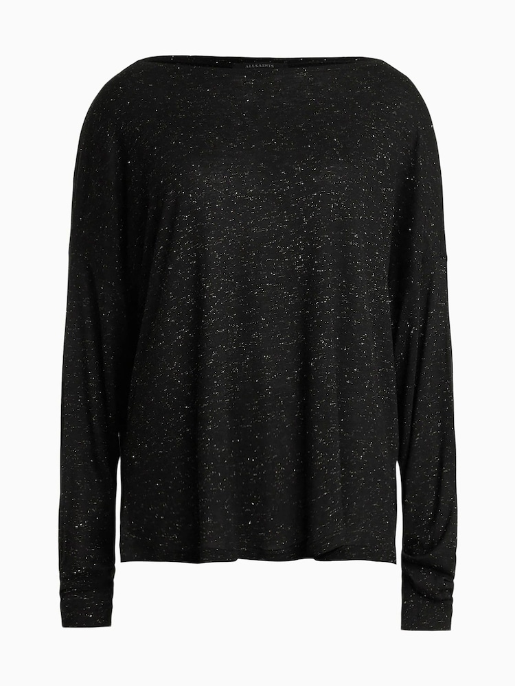 AllSaints Black Rita Shimmer T-Shirt - Image 8 of 8