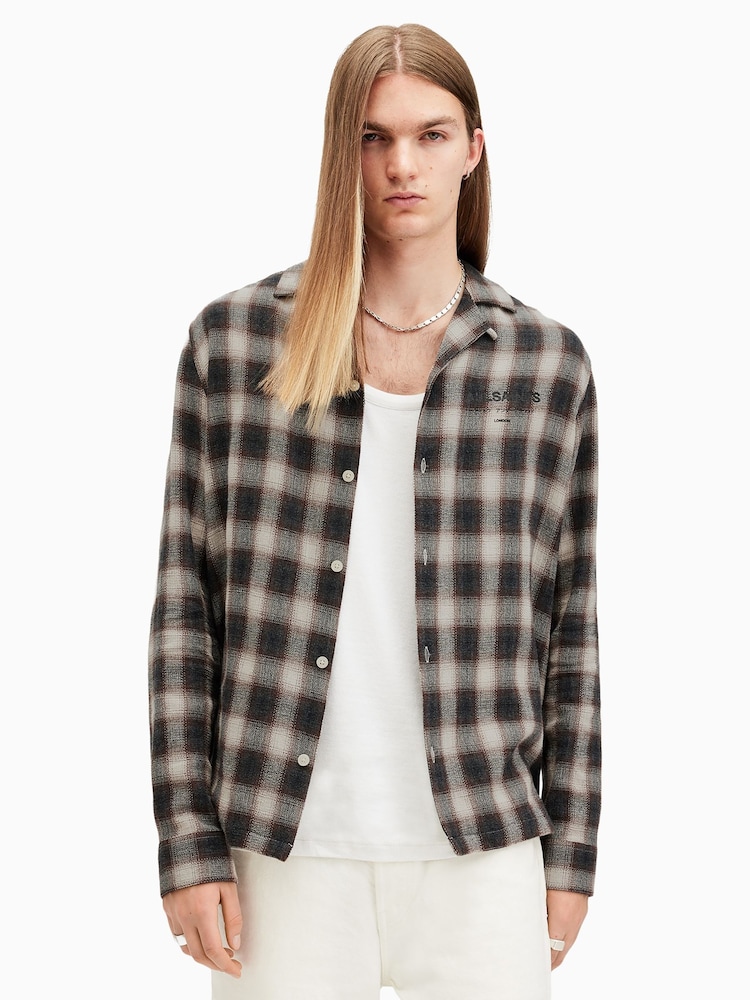 AllSaints Grey/Black Underground Long Sleeve Shirt - Image 1 of 8