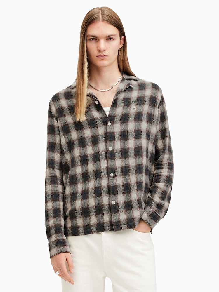 AllSaints Grey/Black Underground Long Sleeve Shirt - Image 3 of 8