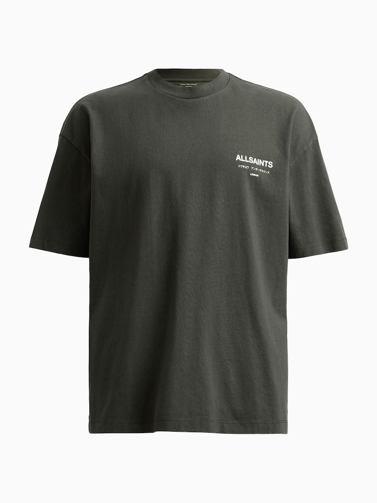 AllSaints Green Underground Short Sleeve Crew 100% Cotton T-Shirt - Image 7 of 7