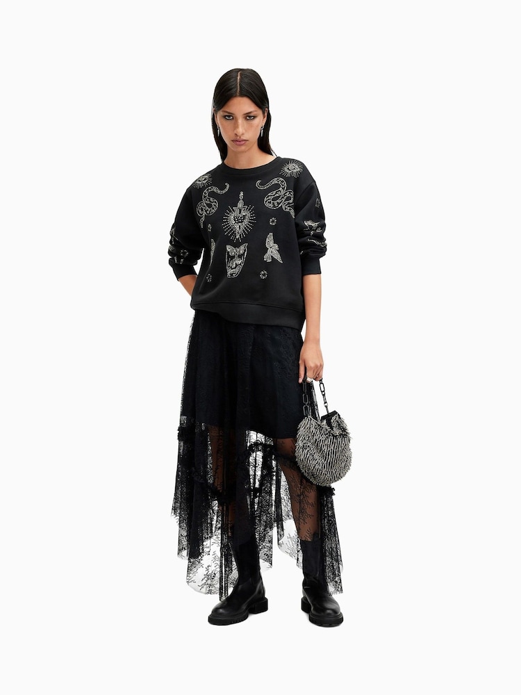 AllSaints Black Black Pippa Hex Sweatshirt - Image 3 of 6