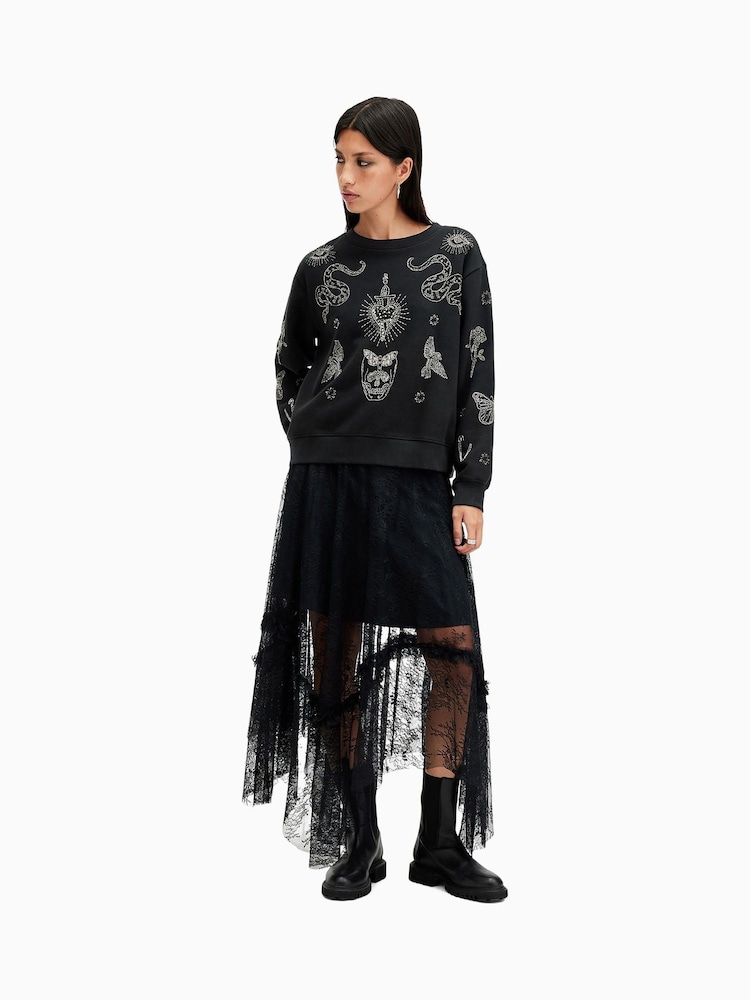 AllSaints Black Black Pippa Hex Sweatshirt - Image 4 of 6