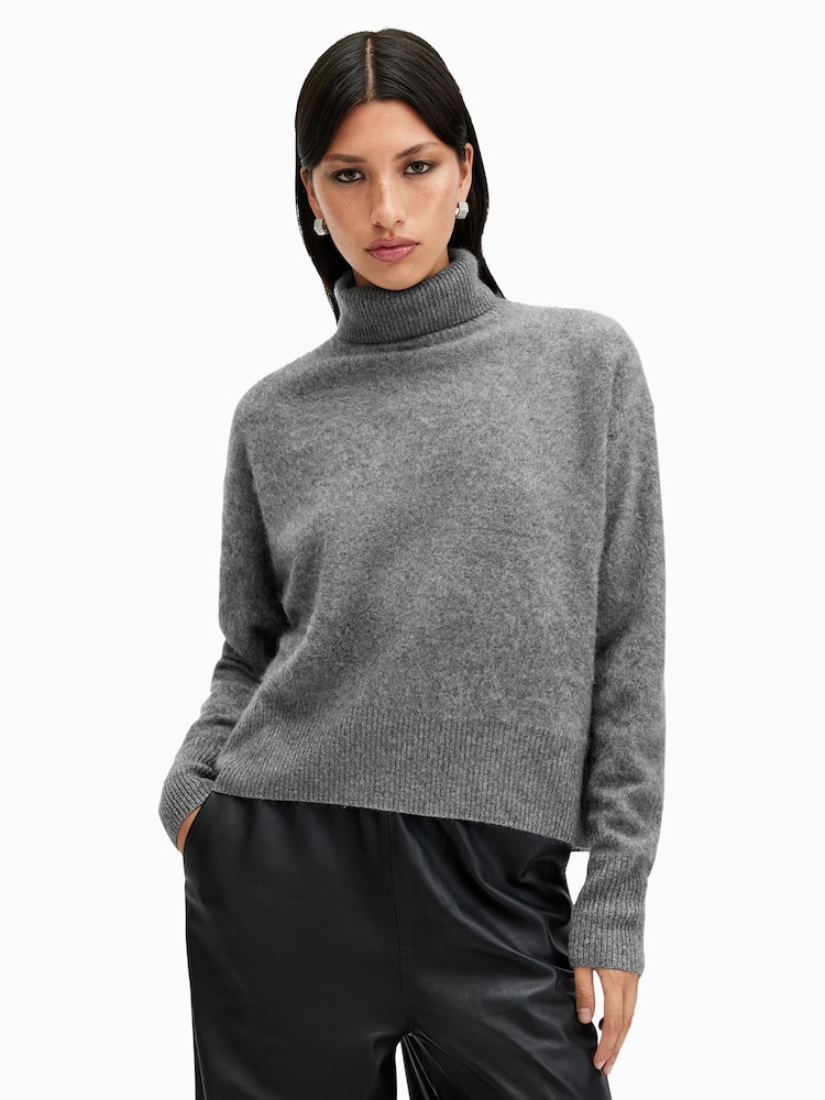 AllSaints Grey Rebel Roll Neck Jumper - Image 1 of 7