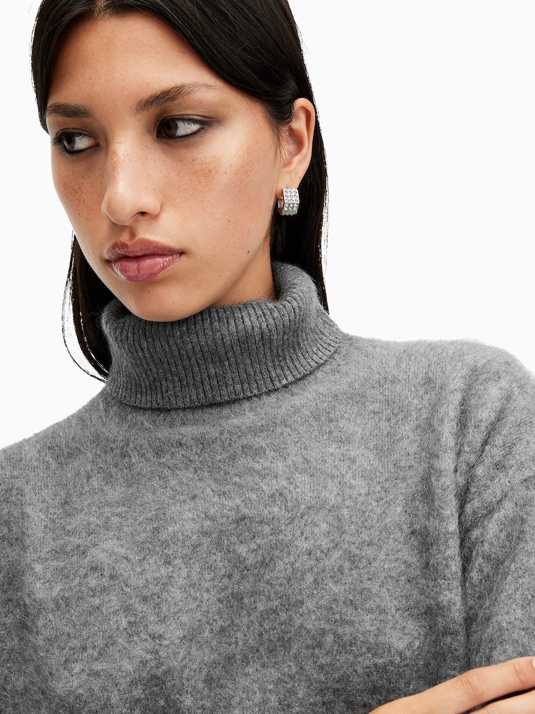 AllSaints Grey Rebel Roll Neck Jumper - Image 2 of 7