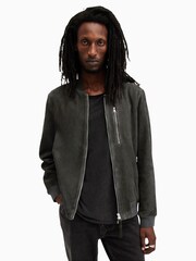 AllSaints Green Kemble Suede Bomber Jacket - Image 1 of 6