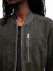 AllSaints Green Kemble Suede Bomber Jacket - Image 2 of 6