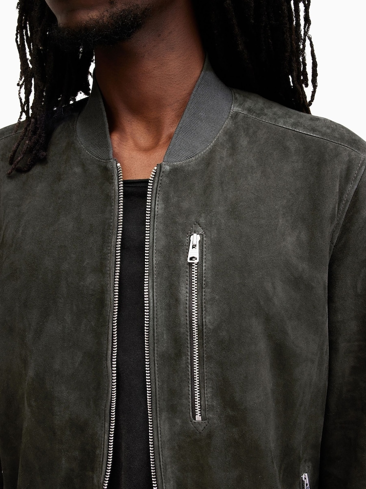 AllSaints Green Kemble Suede Bomber Jacket - Image 2 of 6