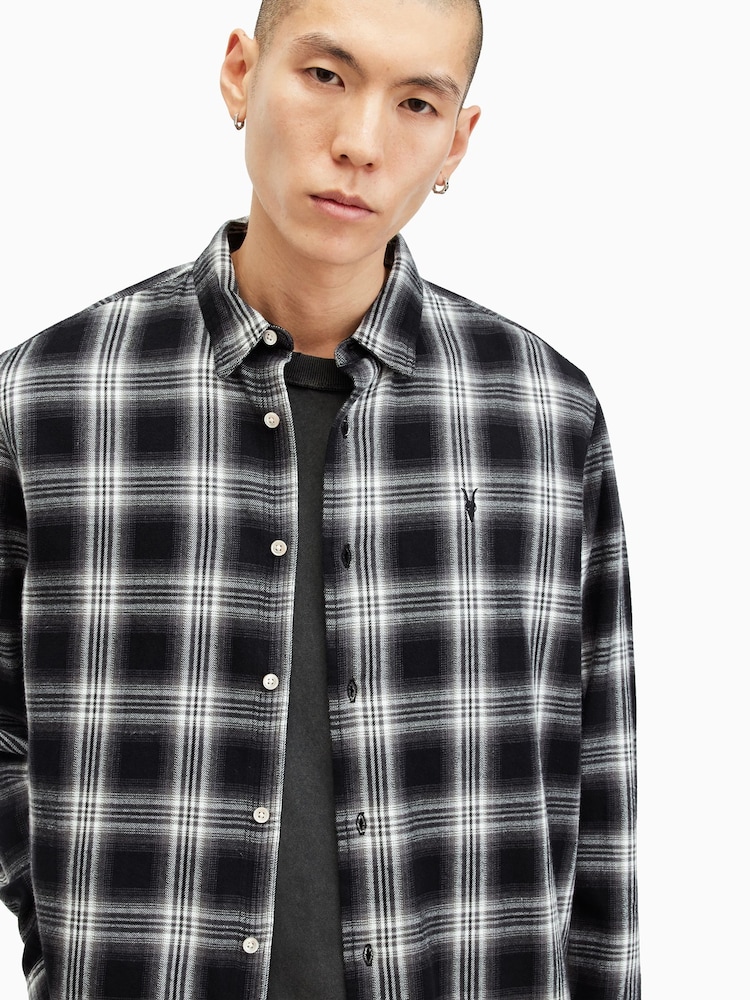 AllSaints Black Dury Long Sleeve Shirt - Image 2 of 7