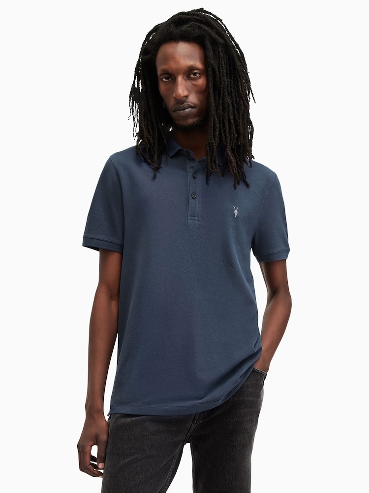 AllSaints Blue Reform Shortsleeve Polo Shirt - Image 1 of 5