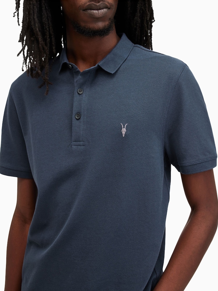 AllSaints Blue Reform Shortsleeve Polo Shirt - Image 2 of 5