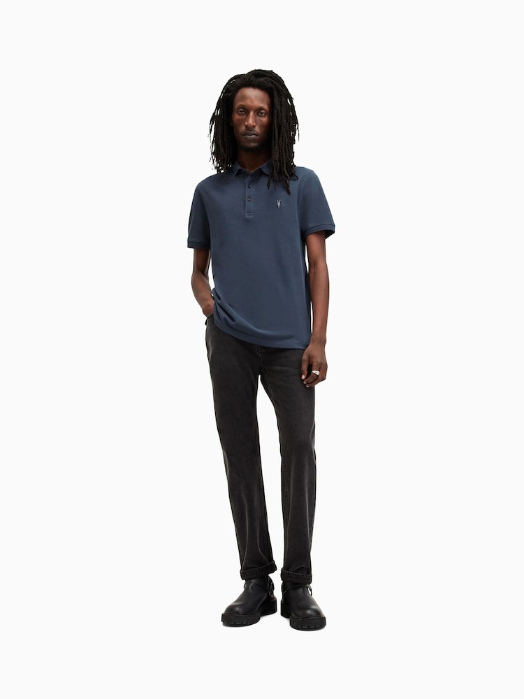 AllSaints Blue Reform Shortsleeve Polo Shirt - Image 3 of 5