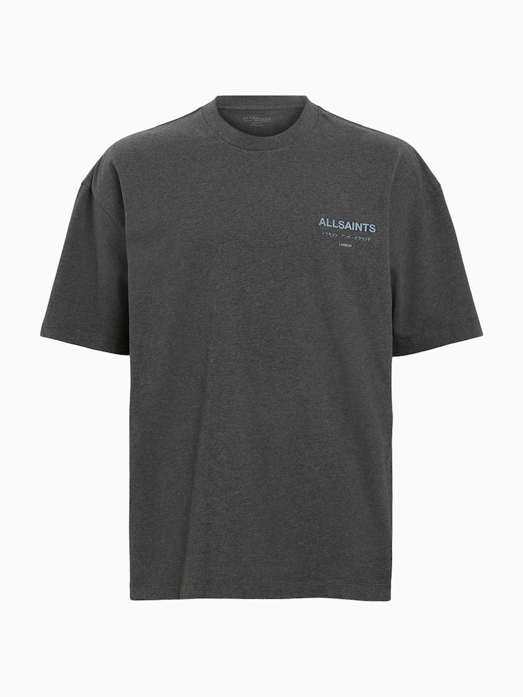 AllSaints Grey Underground Short Sleeve Crew 100% Cotton T-Shirt - Image 7 of 7