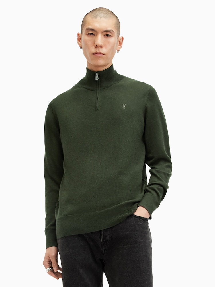 AllSaints Green Kilburn Zip Funnel Jumper - Image 1 of 7