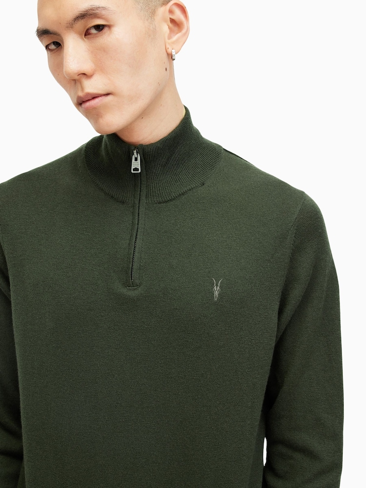 AllSaints Green Kilburn Zip Funnel Jumper - Image 2 of 7