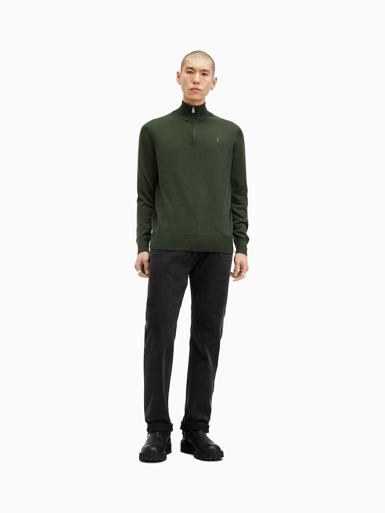 AllSaints Green Kilburn Zip Funnel Jumper - Image 4 of 7