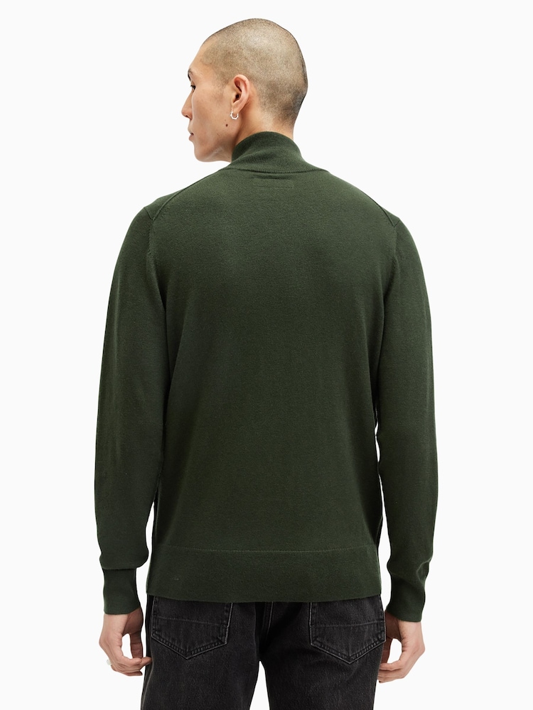 AllSaints Green Kilburn Zip Funnel Jumper - Image 6 of 7