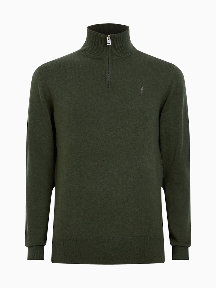 AllSaints Green Kilburn Zip Funnel Jumper - Image 7 of 7