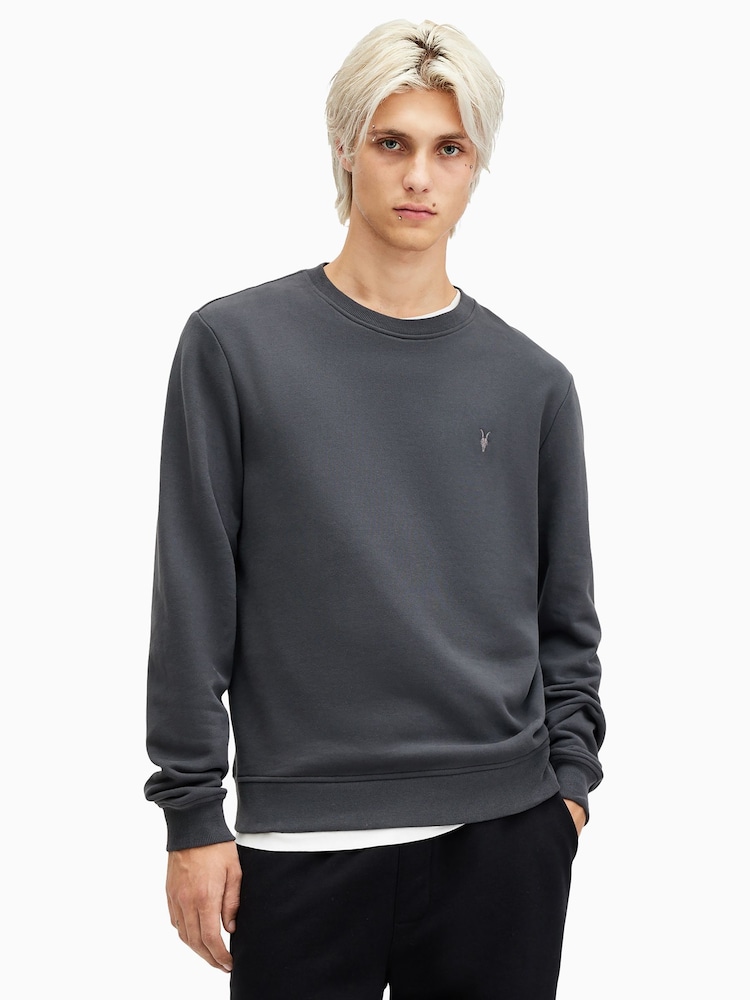 AllSaints Grey Raven Crew Neck Jumper - Image 1 of 5
