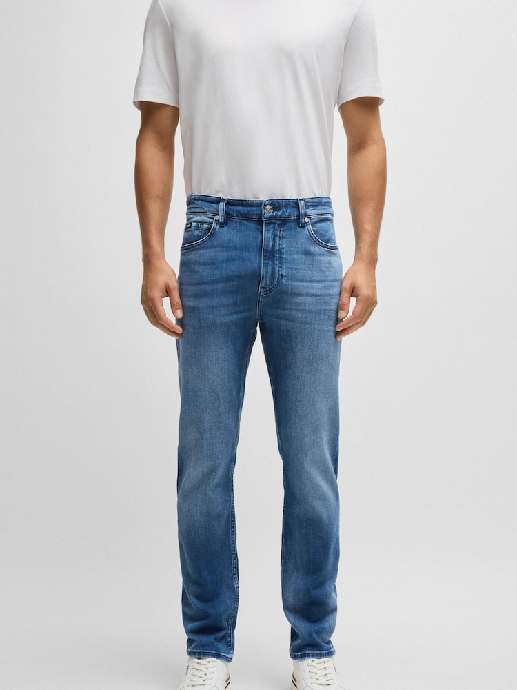 BOSS Sky Blue Slim-Fit Italian Cashmere-Touch Denim Jeans - Image 1 of 5