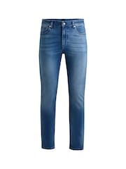 BOSS Sky Blue Slim-Fit Italian Cashmere-Touch Denim Jeans - Image 5 of 5