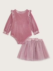 Monsoon Pink Baby Velour Romper and Tutu Set - Image 1 of 3