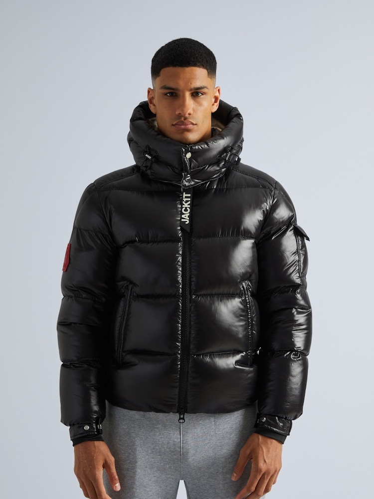 JACK1T EZ Slick Puffer Hooded Black Jacket - Image 1 of 7