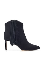 Moda in Pelle Qianna Fringe Stiletto Black Ankle Boots - Image 1 of 4