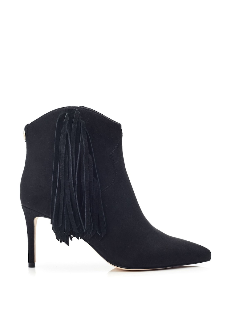 Moda in Pelle Qianna Fringe Stiletto Black Ankle Boots - Image 1 of 4