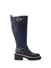 Moda in Pelle Ludres Buckle Detail Chunky Long Black Boots - Image 1 of 4