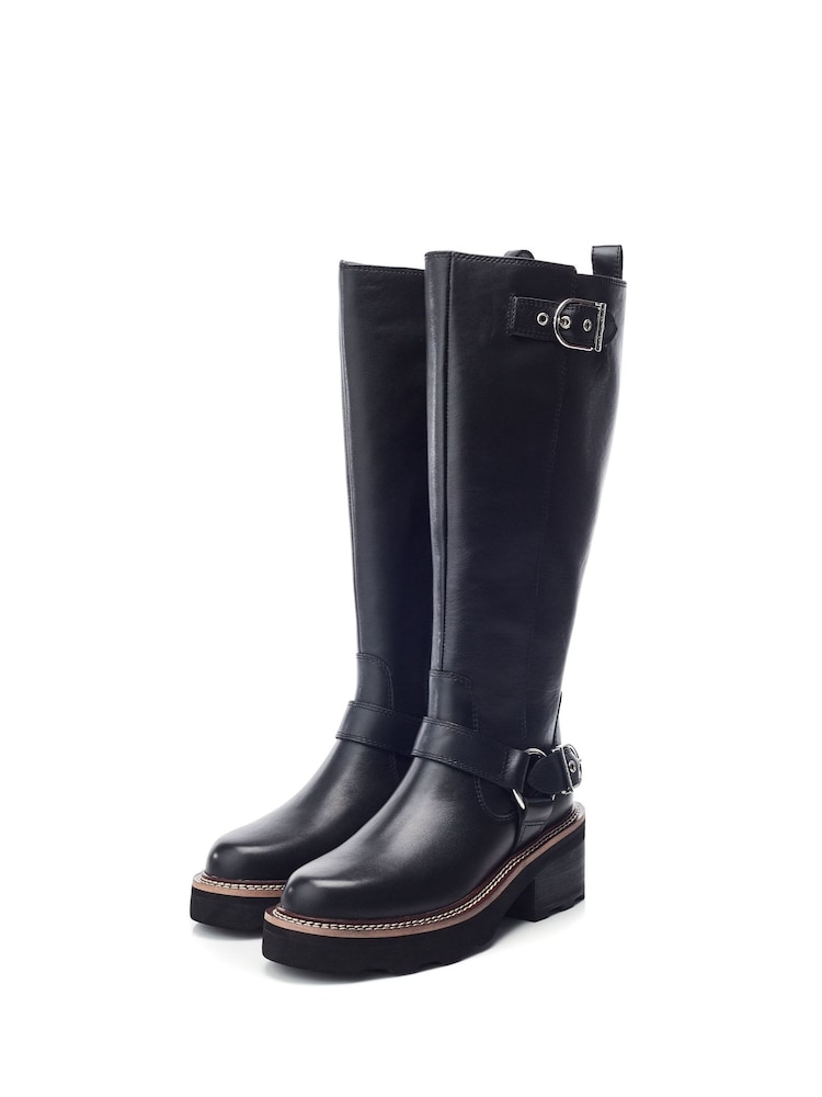 Moda in Pelle Ludres Buckle Detail Chunky Long Black Boots - Image 2 of 4