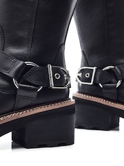 Moda in Pelle Ludres Buckle Detail Chunky Long Black Boots - Image 4 of 4