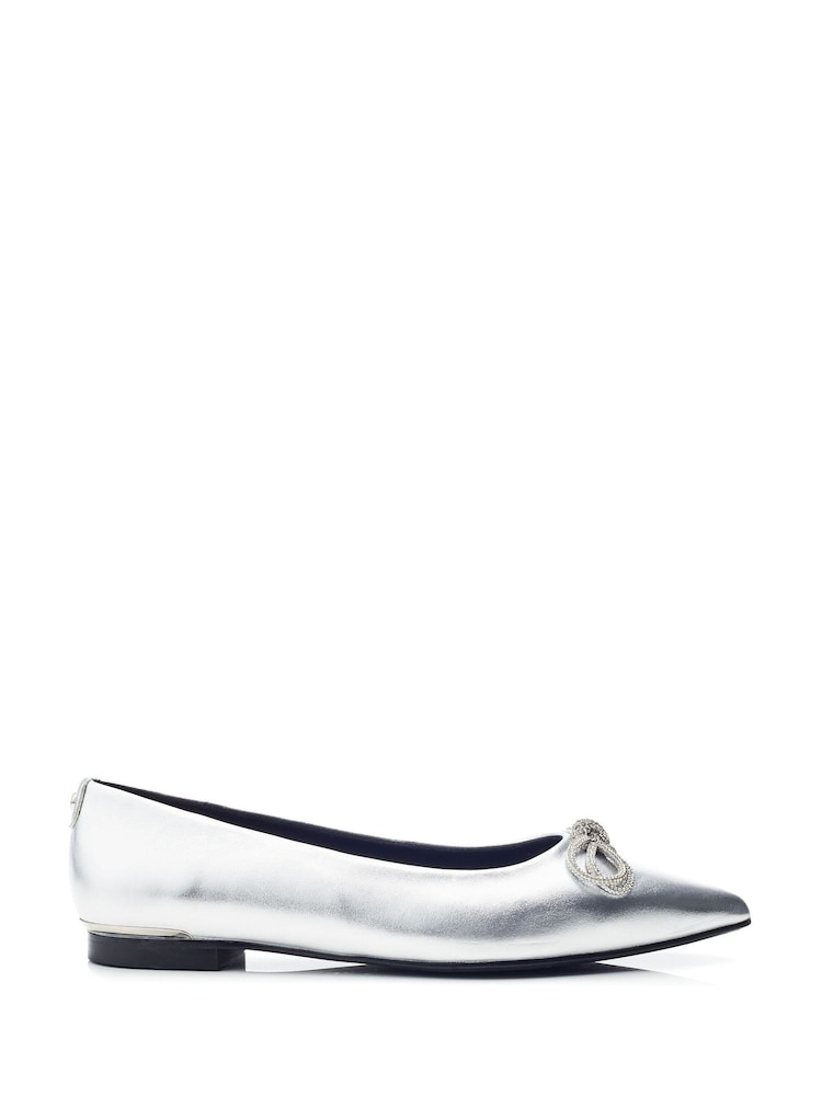 Prata - Moda in Pelle Hermionee Pointed Glitz Bow Flats - Imagem 1 de 4