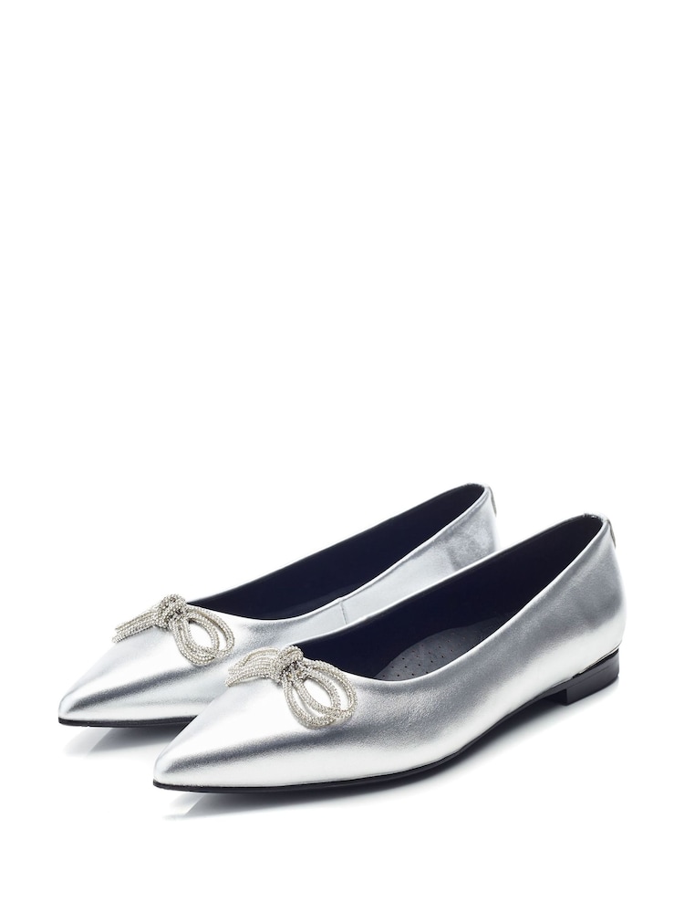 Prata - Moda in Pelle Hermionee Pointed Glitz Bow Flats - Imagem 2 de 4