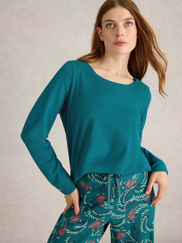White Stuff Green Eva Jersey Pyjama Top - Image 1 of 6