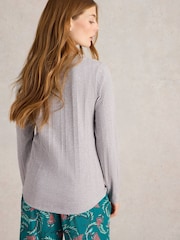 White Stuff Grey Hailey Rib Henley Jersey Top - Image 2 of 6
