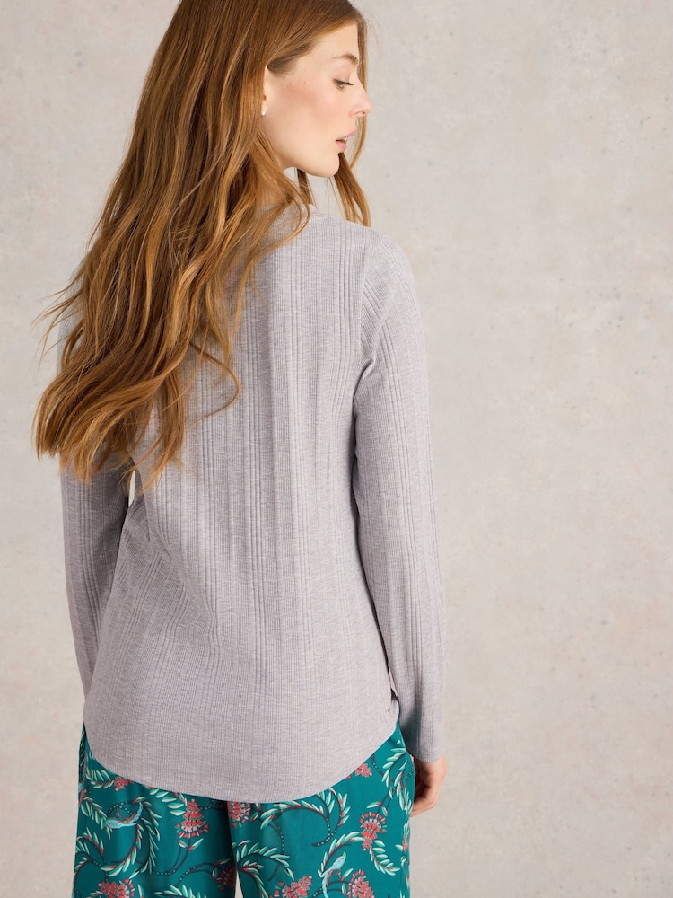 White Stuff Grey Hailey Rib Henley Jersey Top - Image 2 of 6