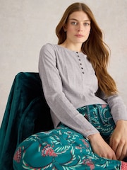 White Stuff Grey Hailey Rib Henley Jersey Top - Image 3 of 6