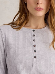 White Stuff Grey Hailey Rib Henley Jersey Top - Image 4 of 6